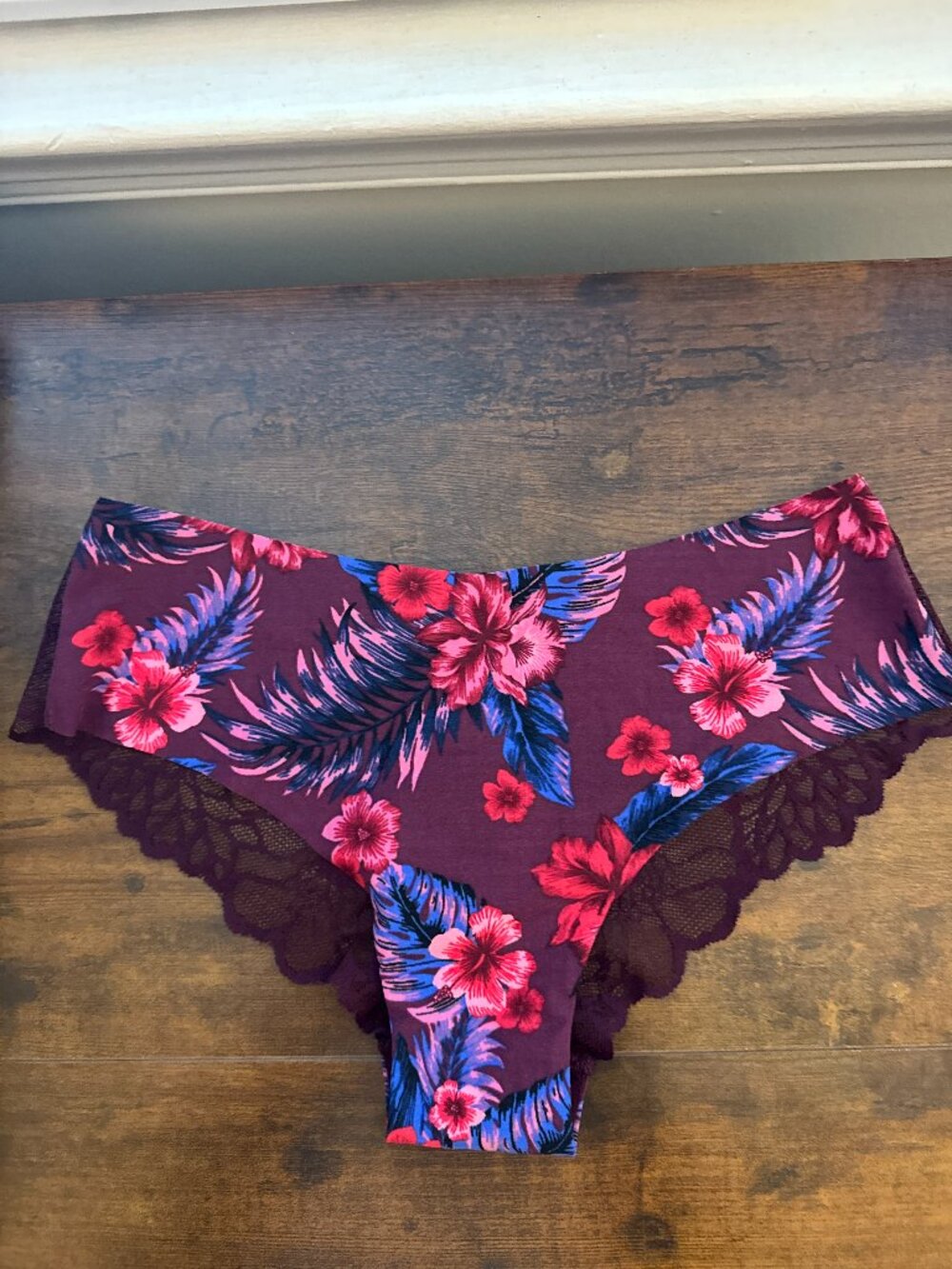 PINK Victoria's Secret Burgundy Floral Lace Hipster Panty
